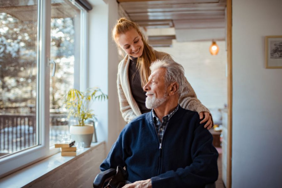 woman with elderly loved one with careline alarm