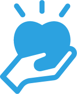 A blue icon of a hand holding a heart