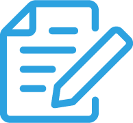 A blue icon of a contract