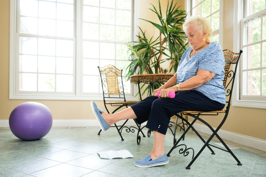 Leg raises by an old woman
