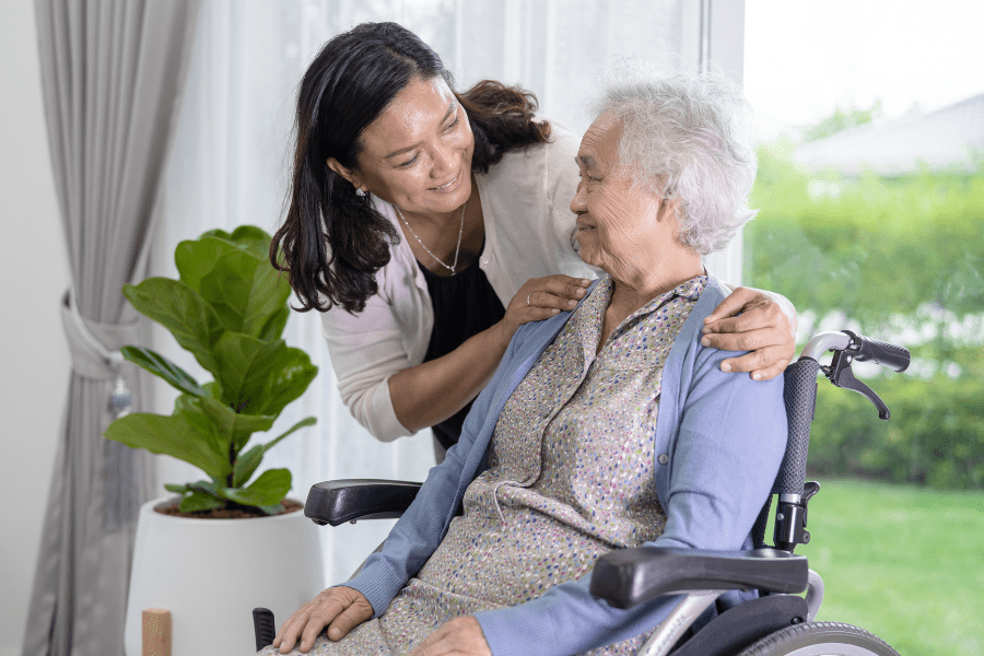 A girl taking care of an elderly with dementia