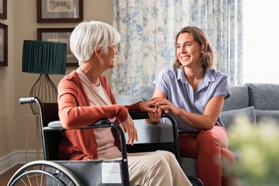 woman talking to a close family member about PTSD